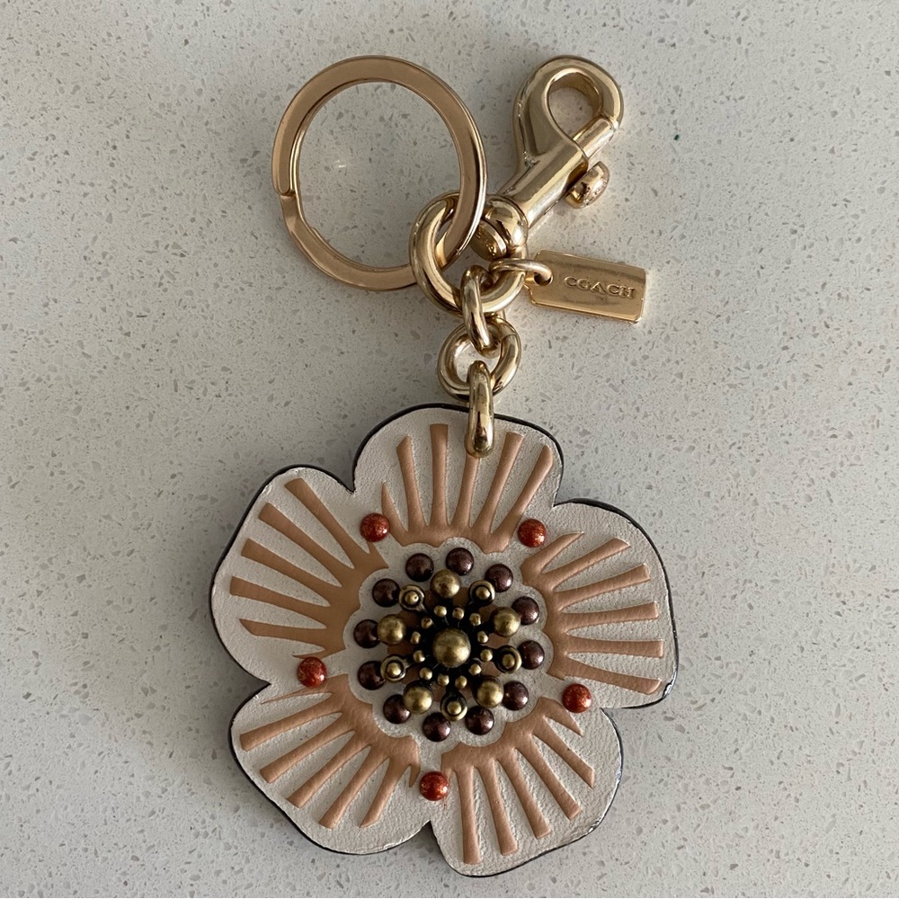 Coach Floral Key Holder in Cream and Gold